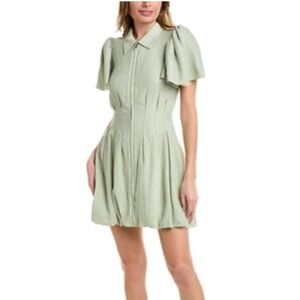 Striped Pin-tucked Puff Sleeve Mini Dress